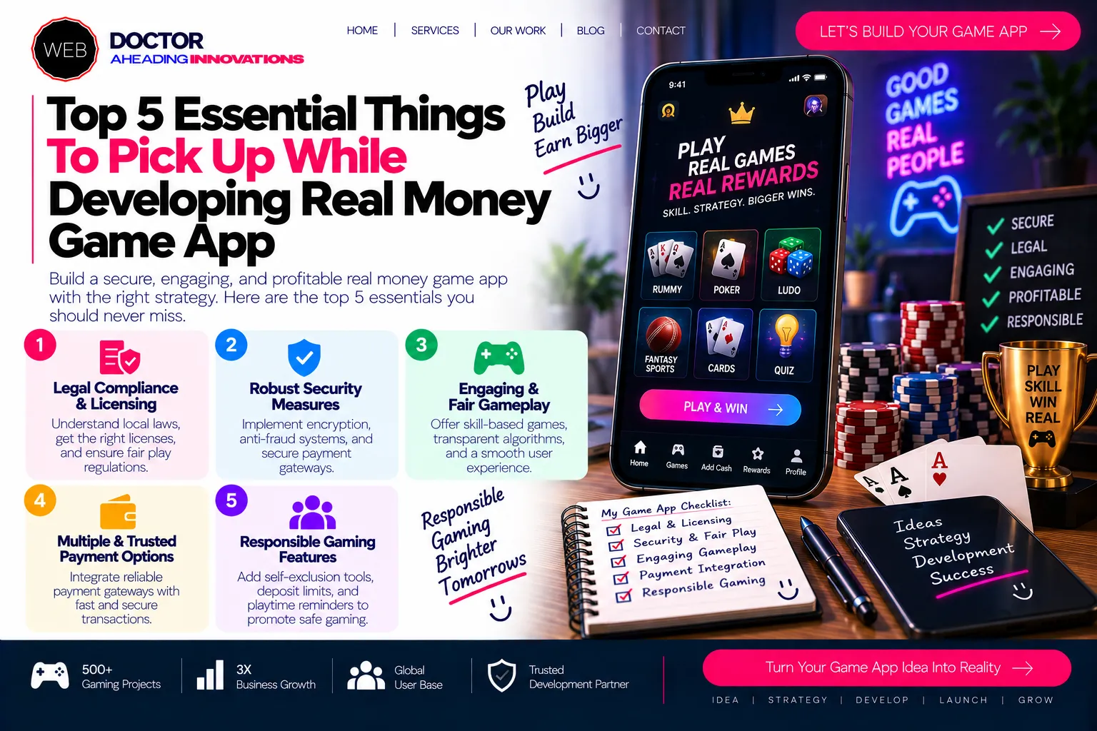 Top 5 Essential Things To Pick Up While Developing Real Money Game App